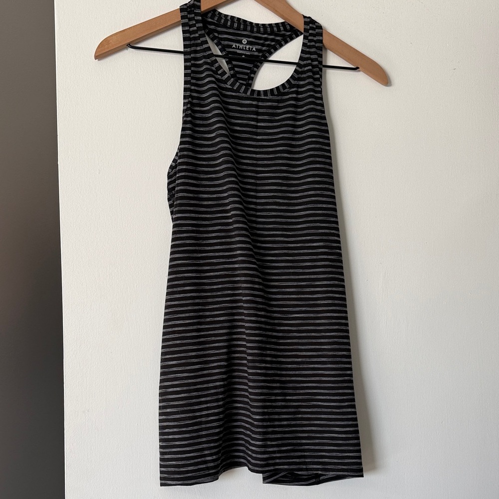 Athleta Women's Black and Gray Striped Chi Tank Top